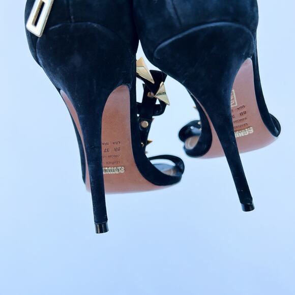 Schutz Black Suede Studded Heels Gold Ankle Strap Pointed Stiletto Pumps 8 39 - Picture 11 of 11